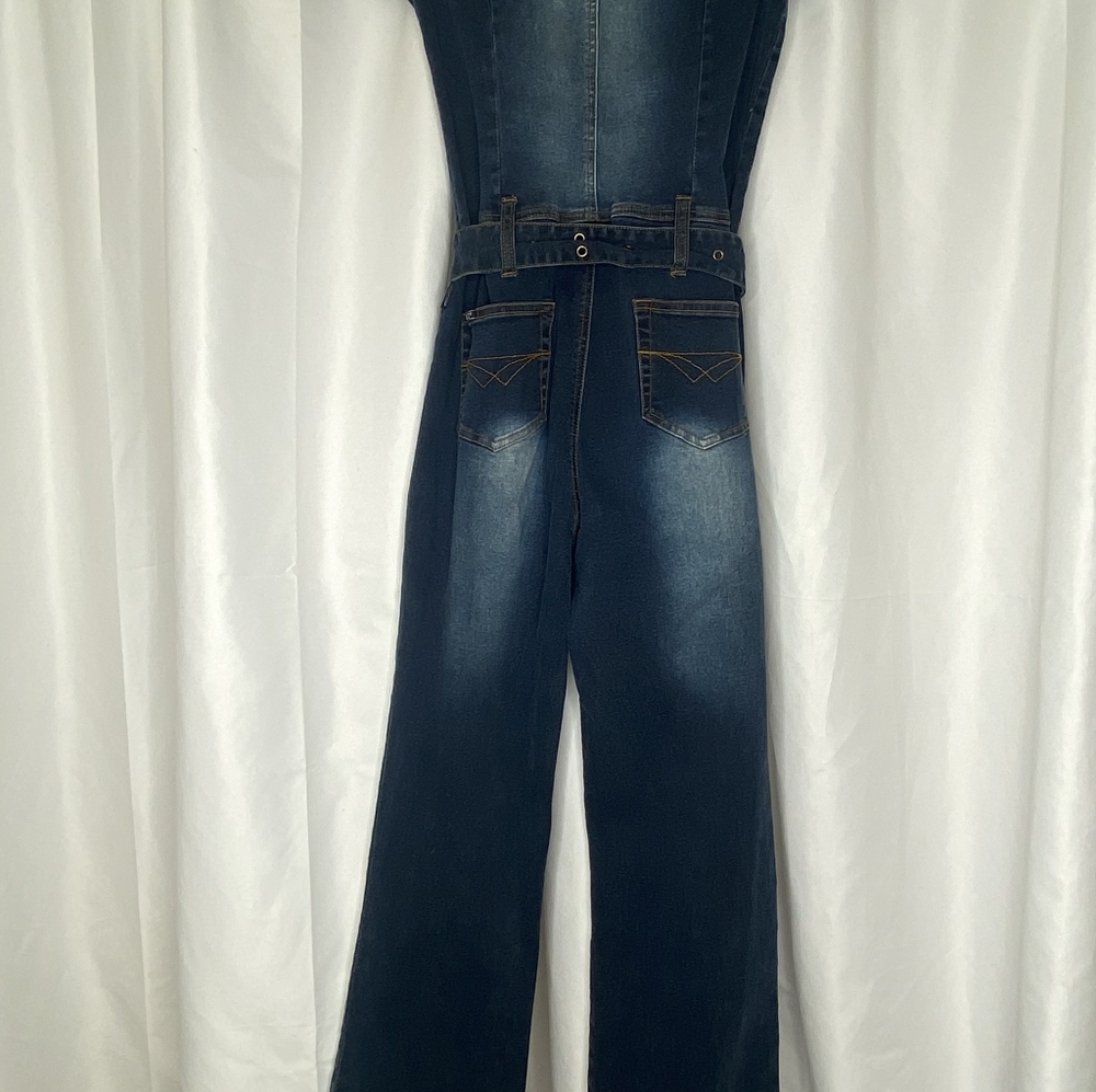 Vintage 90's Dark Wash Denim Jeans Jumpsuit - Picture 3 of 8